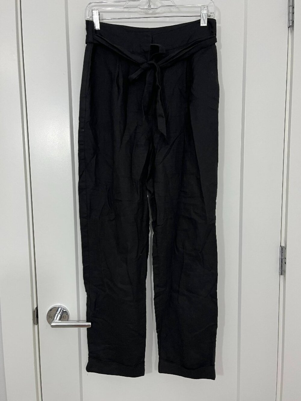 Majorelle Revolve Small Black Linen Trousers with Pockets, Sash Belt